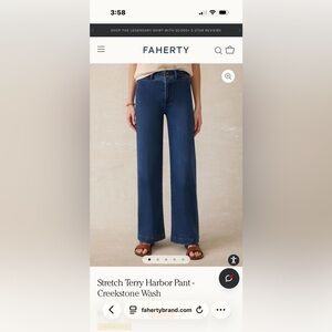 Faherty Women's Blue Stretch Terry Harbor Pant Creekstone Wash NWT Size 26